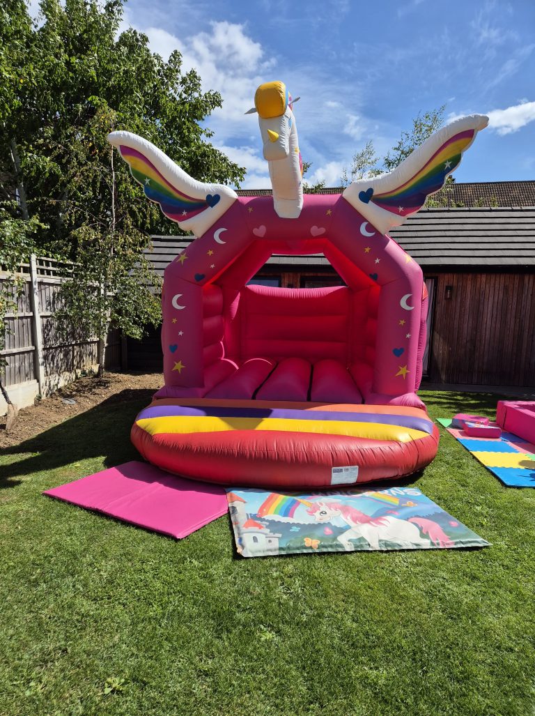Pink Unicorn Bouncy Castle from a Colchester Bouncy Castle Company
